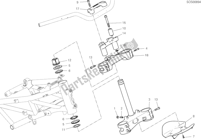 Tutte le parti per il Gruppo Base Cannotto Di Sterzo del Ducati Multistrada 1260 Touring USA 2020
